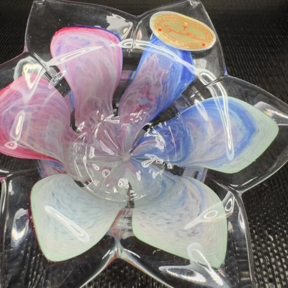 Crystal Clear Italian Art‎ Glass Flower Shaped Votive Candle Holder Dish Bowl
